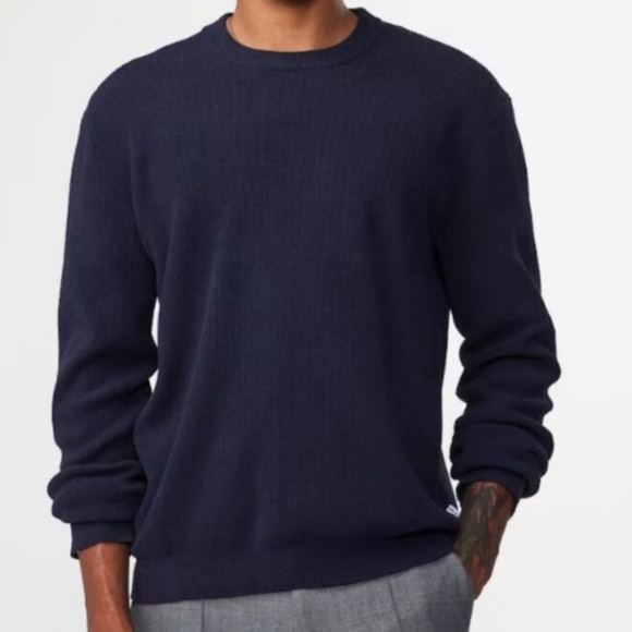 No Nationality NNO7 Men's Blue Merino Italian Wool Crewneck Knit Sweater Medium - Picture 1 of 11